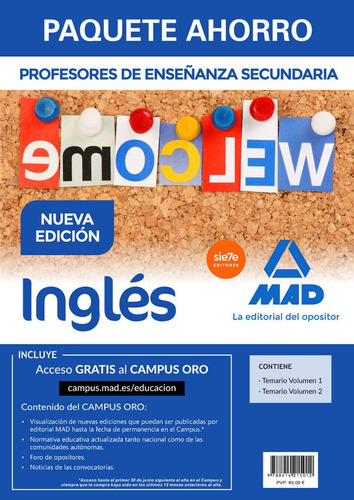 Paquete Ahorro InglÃÂ©s Cuerpo de Profesores de EnseÃÂ±anza Secundaria, de Varios autores. Editorial MAD, tapa blanda en español