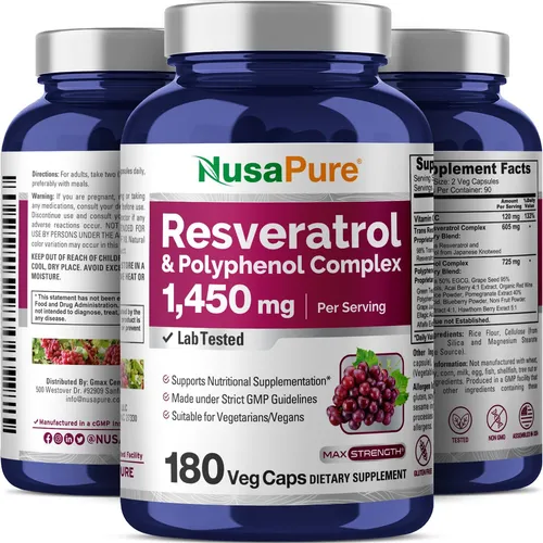 Suplemento Nusapure De Resveratrol Y Polifenol 1450 Mg 180 C