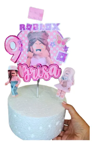 Topo de Bolo Roblox Menina Topper Personalizado Roblox Rosa