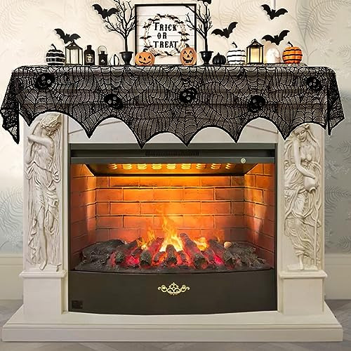 Decoración De Mantel Chimenea De Halloween Negro Encaj...