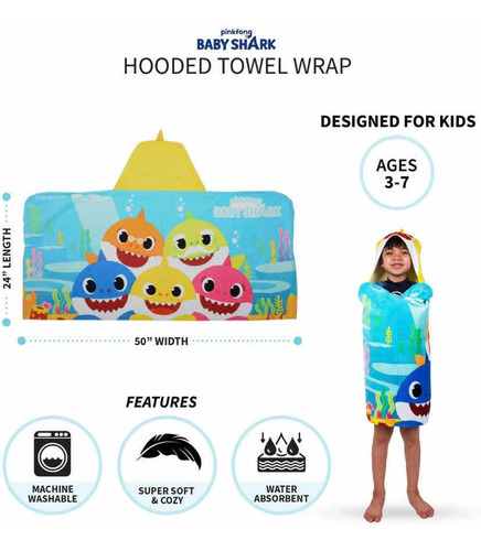 Toalla Baby Shark Infantil Pinkfong Niño Niña Capucha
