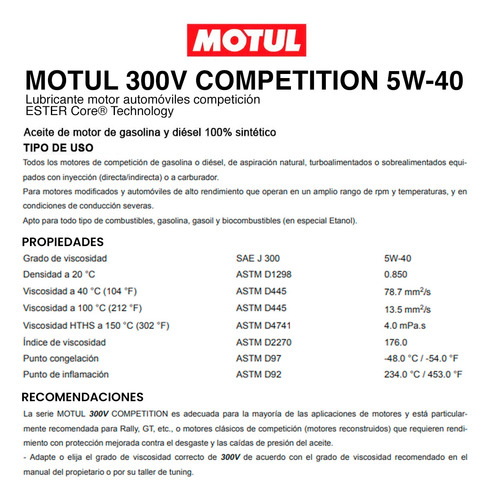 Aceite Motor 5w40 300v Competition Motul 2lt