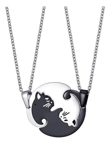 Collares Pareja Yin Yang Gatos Acero Inoxidable Bff Regalo 1