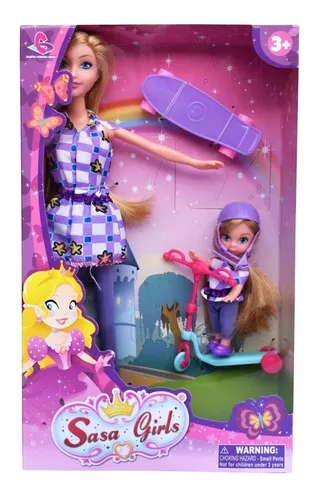 Muñeca Sasa Grils Con Niña Y Monopatín En Caja -- 10065