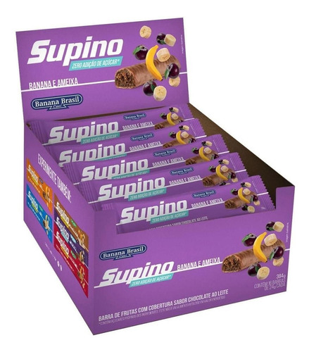 Kit 3 Caixas Supino Barra Zero Banana E Ameixa Com 16un 24g