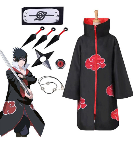 Disfraces De Cosplay De Kit De Naruto Akatsuki Uchiha Capa D