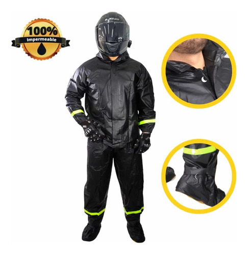 Impermeable Siliconado Para Motociclista 4 Piezas Estuche