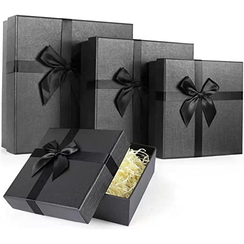 Black Gift Boxes With Lids -set Of 4 Gift Boxes For Pre...
