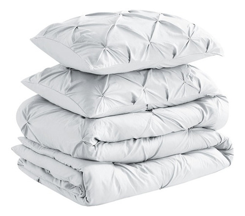 Edredón Plisado Blanco Queen Size Pintuck Microfibra Suave