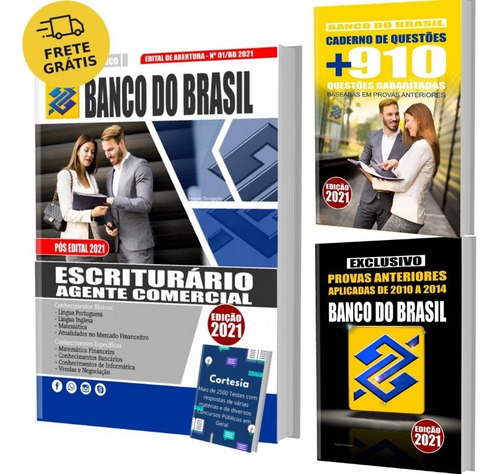 Imagem 1 de 6 de Kit Apostila Banco Do Brasil Escriturário + Testes + Provas