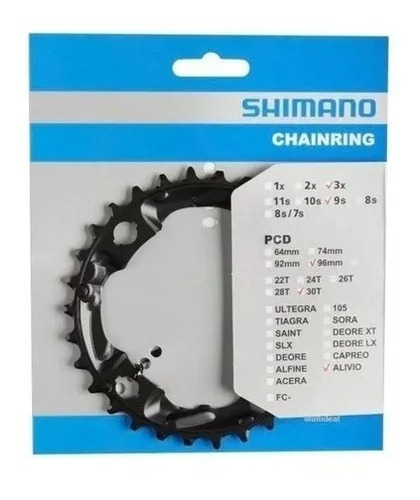 Coroa Engrenagem 30d Shimano Fc-m4000 Alivio Bcd 96mm 3x9v.