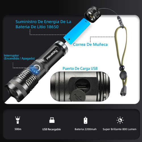 Linterna Recargable 10000 Lumenes Linterna Táctica Súper