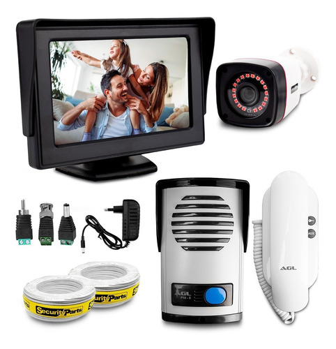 Kit Porteiro Eletrônico Interfone C/ Vídeo Monitor Cftv Cabo