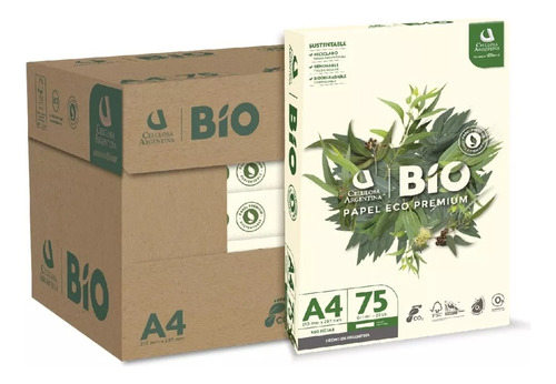 Resma A4 Bio Eco Premium 500 Hojas 75gr Caja X 5 Unidades