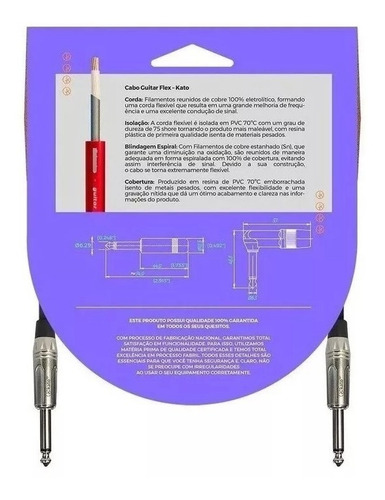 Kit Com 3 Cabos De Guitarra P10 X P10 Kato - 3 Mt ( 3 Un )