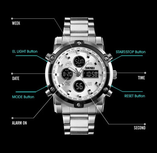 Imagen 6 de 10 de Reloj Skmei 1389 Metal Acero Inoxidable Contra Agua 50m