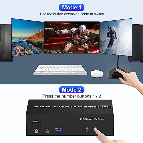 Switch Kvm Hdmi + 2 Displayport Usb 3.0 Para Triple Monitor