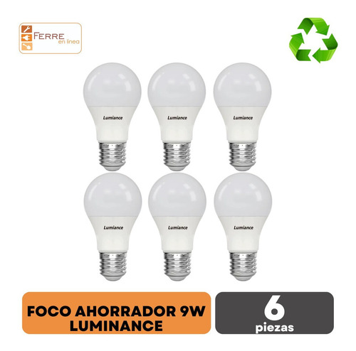 6 Focos Led 9w Ahorrador Luz Blanca Base E27 