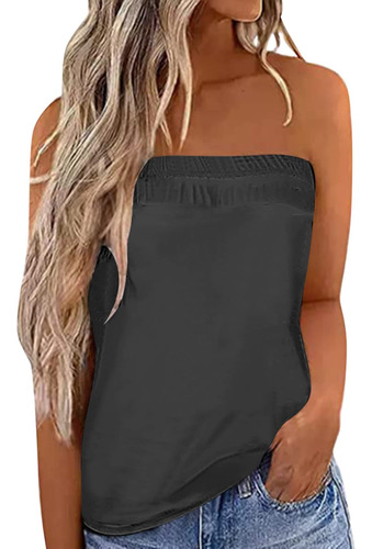 Camiseta Sin Mangas Tipo Bandeau Sin Tirantes Para Mujer, Co