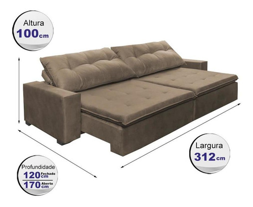 Sofá Retrátil E Reclinavel Oklahoma 3,12mts Com Molas Castor Desenho do tecido