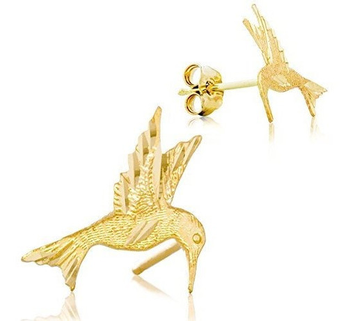 Pendientes Hummingbird Sólido 14k Oro Amarillo | Pendientes 