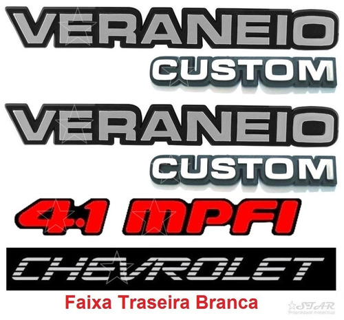 Emblemas Veraneio Custom 4.1mpfi Chevrolet Branco - 93 À 97