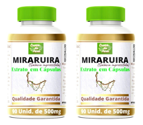 Miraruira, 90 Cáps.500mg(glicemia) - Ervas Do Pará - 2 Unid.