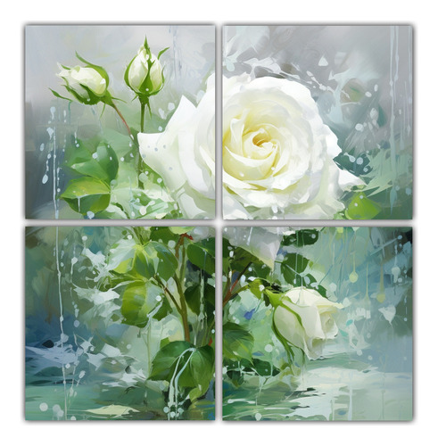 60x60cm Cuadros Tema Refinado Verde Y Blanco Con Rosas