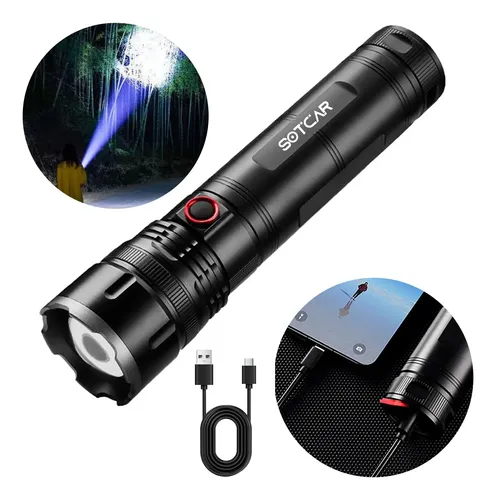 Lanterna Led Tática Recarregável Potent 2km Alumínio Sotcar Preto