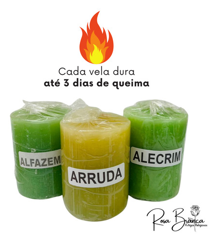 Kit 3 Velas Relaxante Aromáticas Alfazema, Arruda E Alecrim