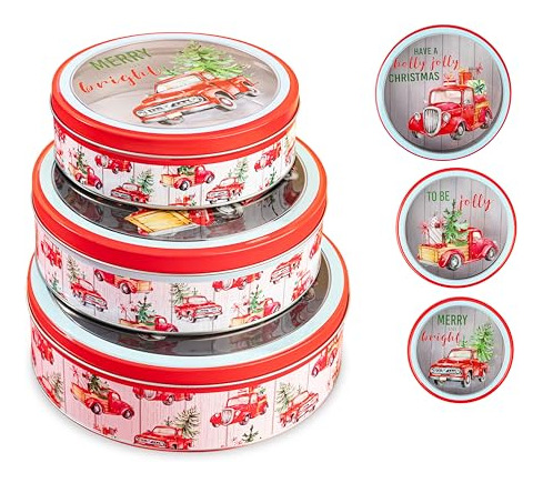 Plum Designs 3 Latas De Galletas Navideñas: Latas Redondas 