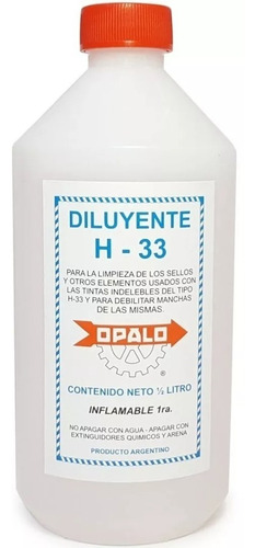 Diluyente H33 Para Sellos Indelebles H-33 Opalo 1/2 Litro