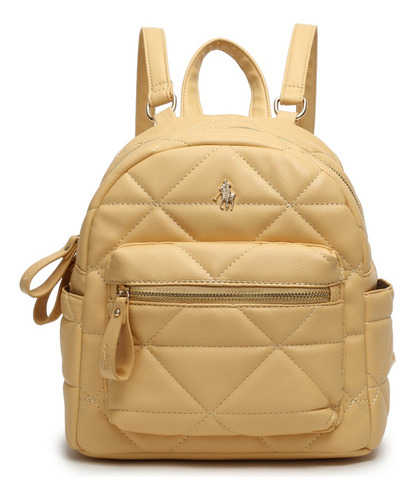 Mochila Backpack Para Dama Capitonado Bosillo Externo Moda Con Asa Ajustable Color Amarillo