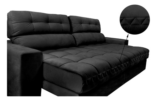 Sofá Retrátil e Reclinável com Molas Ensacadas Cama inBox Master 2,52m Tecido Suede Preto