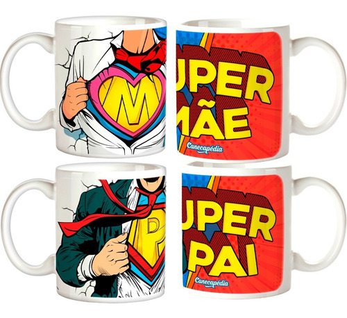 Kit 2 Canecas Super Mãe E Pai Presente Xícara Café Leite Chá