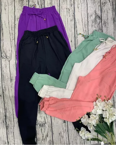 Calça Jogger Feminina Em Crepe Boa Qualidade Com Bolsos Moda