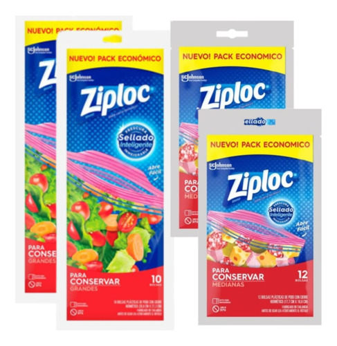 Ziploc Bolsas Para Conservar Combo 20 Grandes + 24 Medianas