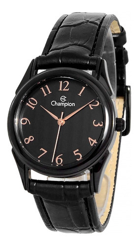 Relógio Champion Unissex Preto Quartz Original Couro 