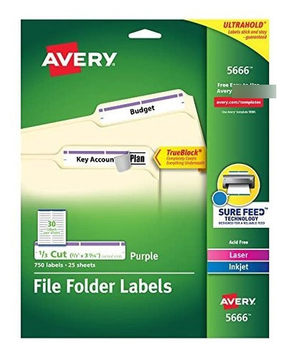 Avery Púrpura Etiquetas De Carpeta De Archivos Para Impresor