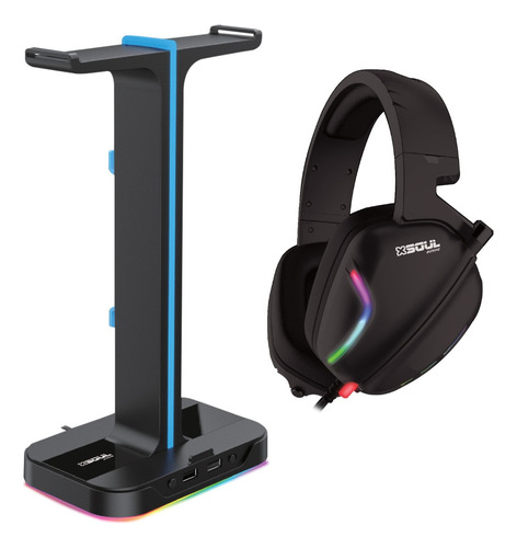 Combo Gaming Soul Auriculares Xh150 + Base Soporte Xb100 Rgb