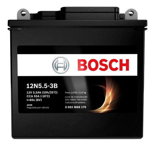 Bateria Moto Ybr 125 12v 5.5ah Bosch 12n5.5-3b
