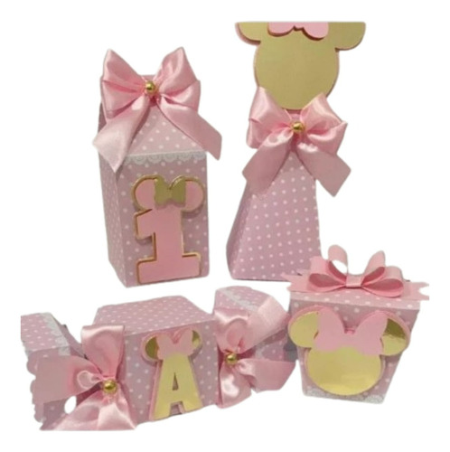 Kit 20 Caixinhas Minnie Rosa 3d Personalizada