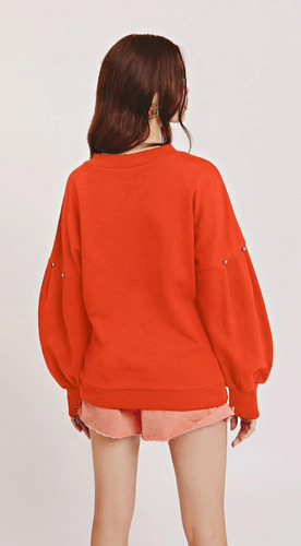 Imagem 6 de 10 de Blusa Moletom Decote Redondo Manga Longa Detalhe Morena Rosa