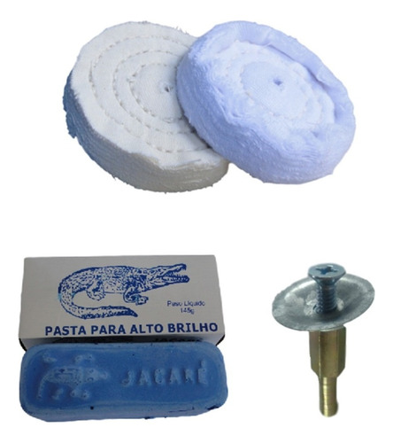 Kit 4pç Polimento Moto Rodas Massa Azul Furadeira Inox 3pol