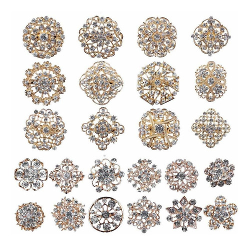 24 Pack Crystal Rhineston Brooch Flower Collar Pins Kit