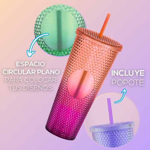 Termo Multiusos Vaso Acrílico Textura Tridimensional 750ml Rojo Degradado