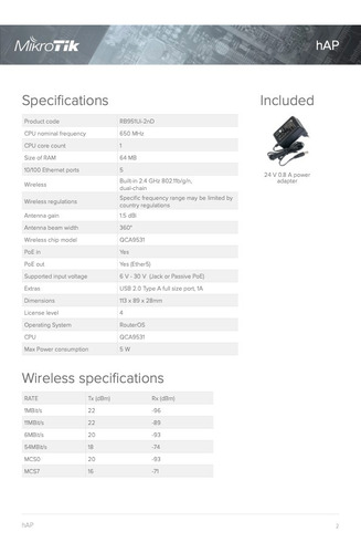 Routerboard Hap Mikrotik L4 22dbm 5-100 Router Clickbox