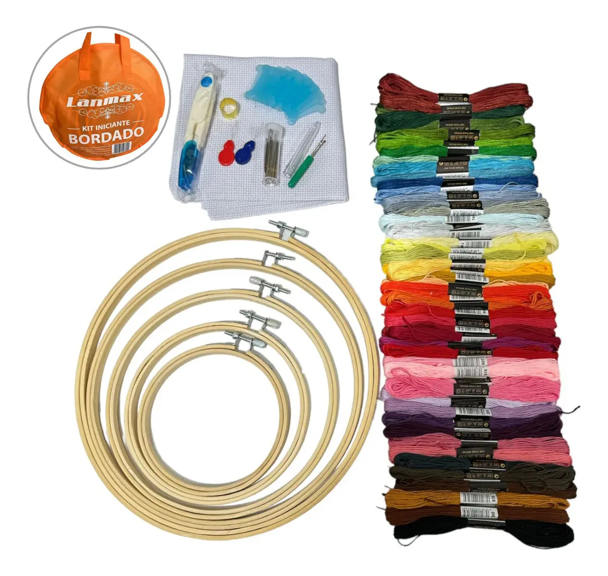 Kit Bastidores Completo Iniciante Bordado Ponto Cruz Lanmax Com Bolsa Cor Laranja