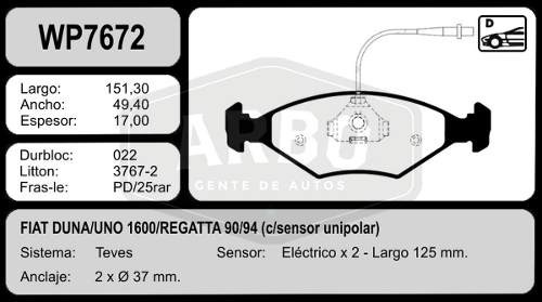 Pastilla Freno Fiat Duna Uno Regatta 90/94 Delante Wildbrake