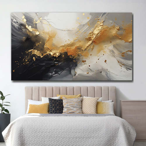 Cuadro Abstracto Dorado Negro Elegante Sala Canvas K6 130x70